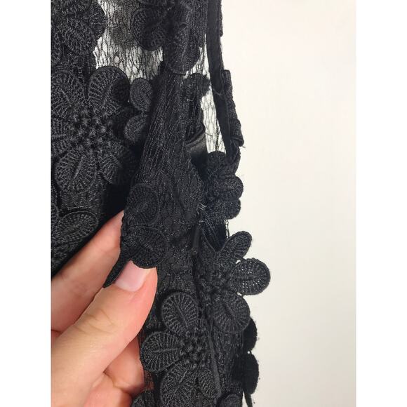 Milly Mari Floral Applique Sheath Lace Overlay Black Short Dress 4 LBD Cocktail - Picture 9 of 13